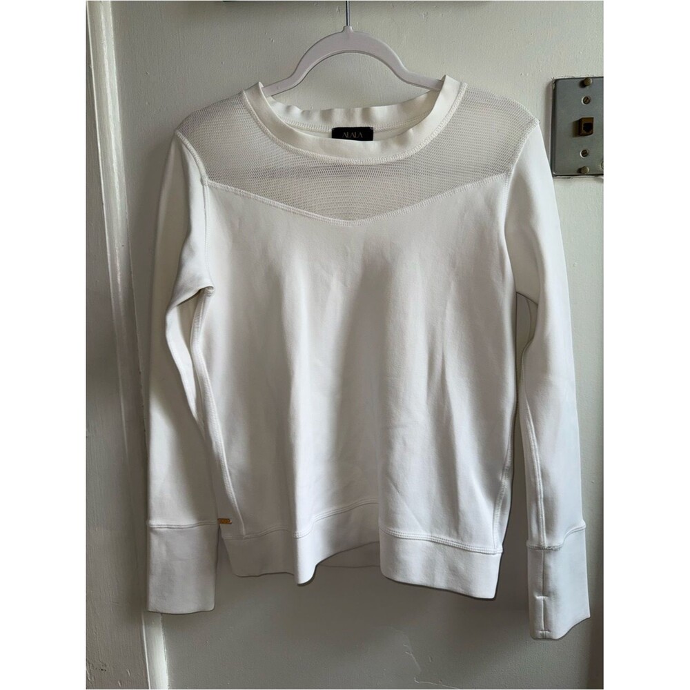 Alala White Mesh Panel Long Sleeve Performance Top with Thumbholes - Size M